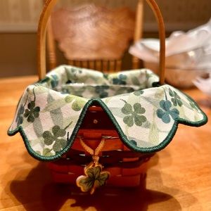 1999 Longaberger Lots of Luck Basket with Protector, Liner, Shamrock Tie On
